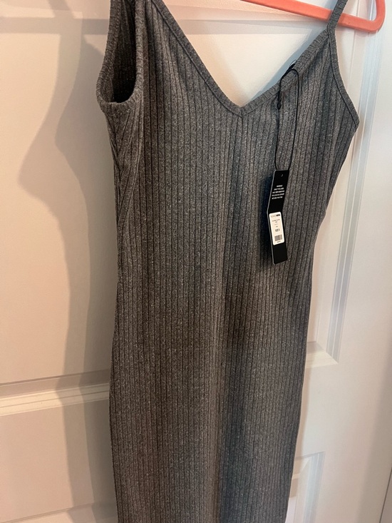 Fashion Nova Gray Ribbed V-Neck Slip Dress - Picture 3 of 6